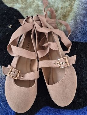 BAMBOO Women's Lace-Up Mary Jane Flats in Blush Pink